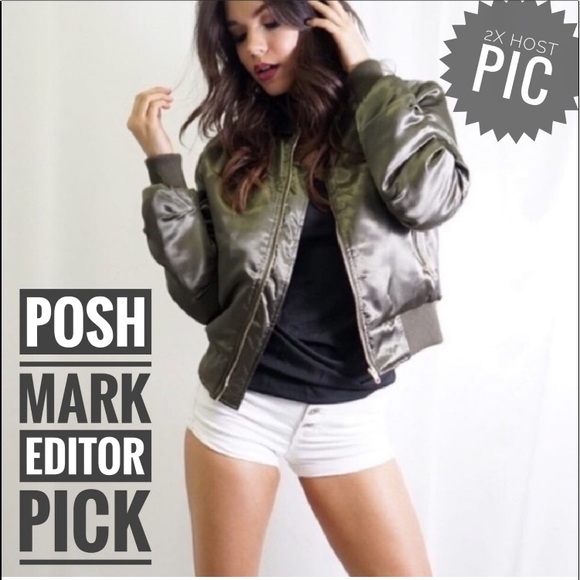 Tea n Cup Jackets & Blazers - NWT POSHMARK EDITOR HOST PICK OLIVE GREEN SILKY PUFFER BOMBER MOTO JACKET COAT